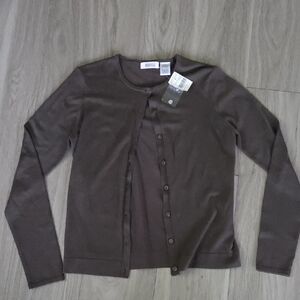 NWT Barney's New York Size S Cardigsn Sweater. 78% Silk.Olive Color/ Brown Tint.